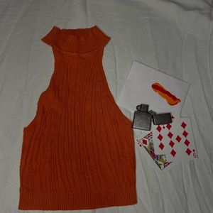 Orange high neck top, chic, size small